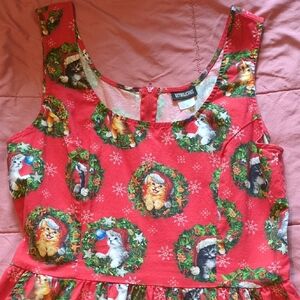 Retrolicious Festive Red Cat Print Dress